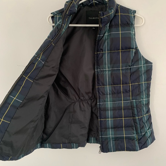 Talbots L Down Blue Green Tartan Plaid Puffer Vest Full Zip New No Tag - Picture 3 of 12